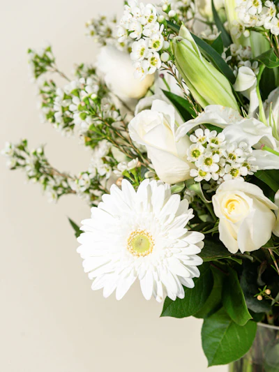 Vase of White Gerbera & Roses