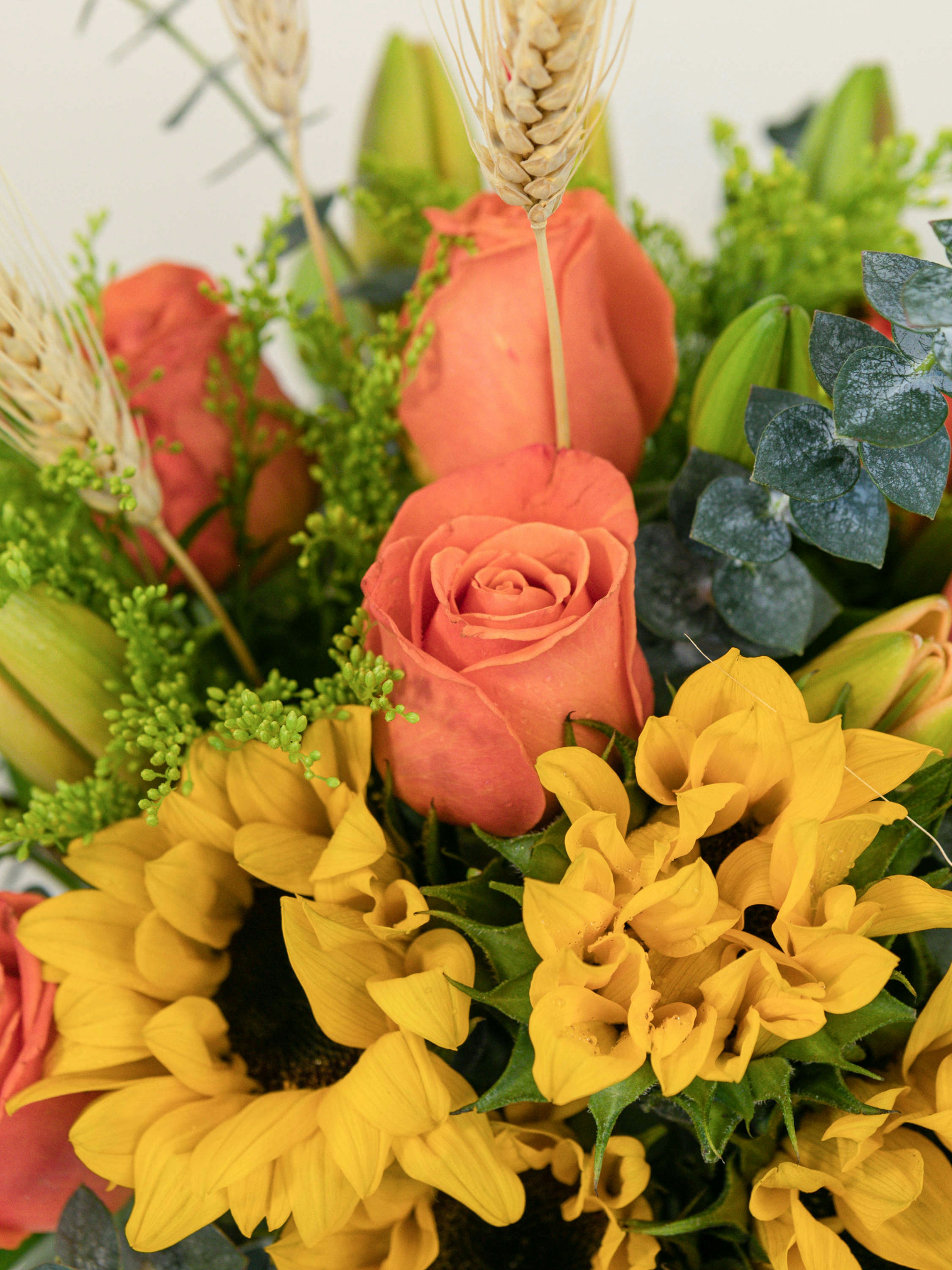 Orange Roses Lilies & Sunflowers Bouquet French Florist