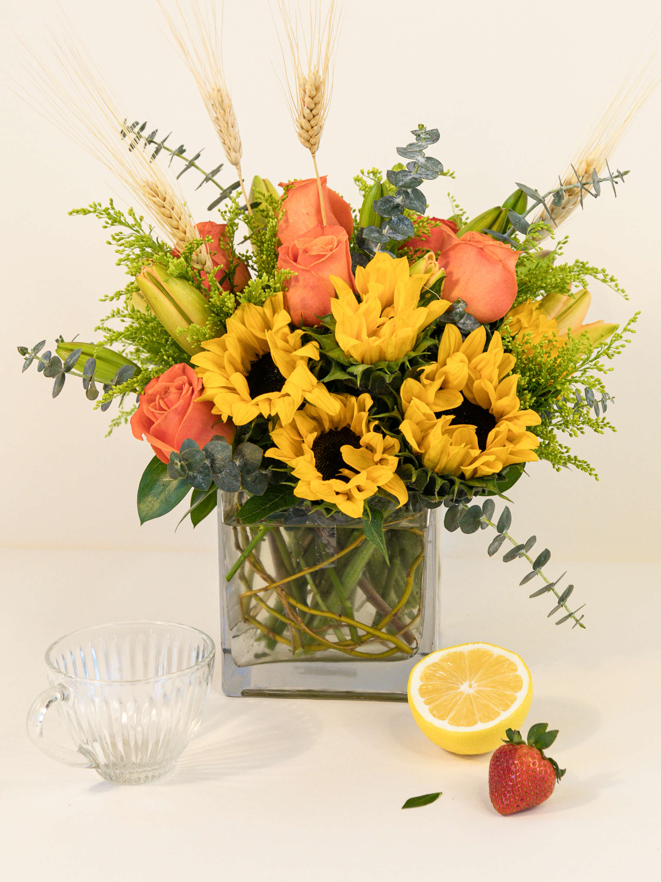 Orange Roses Lilies & Sunflowers