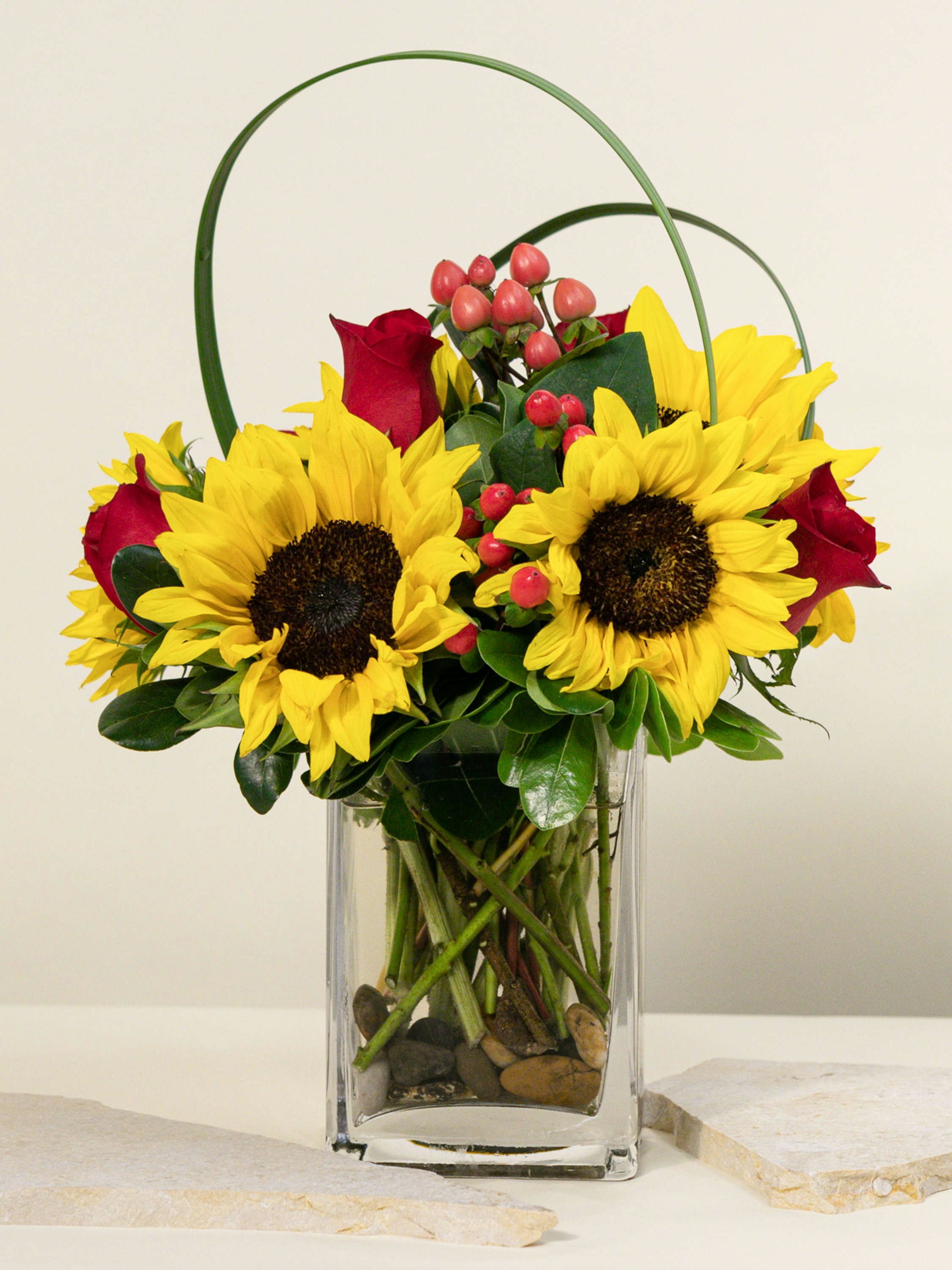 Sunflowers & Roses Cube Bouquet - Same-Day Delivery Los Angeles, CA