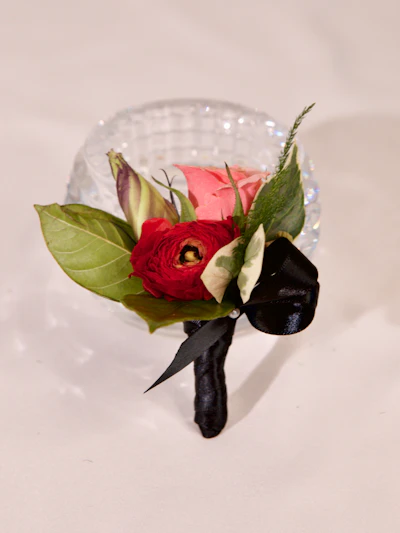 Red, Blush, and Green Boutonniere