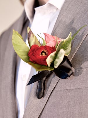 Red, Blush, and Green Boutonniere