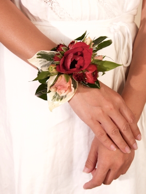 Red, Blush, and Green Corsage