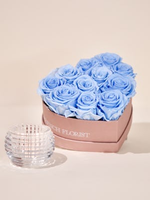 Preserved Roses - Heart Box with Blue Roses