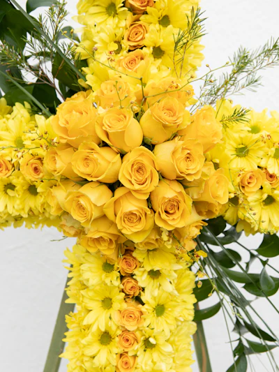 A Spectacular Yellow & White Funeral Cross