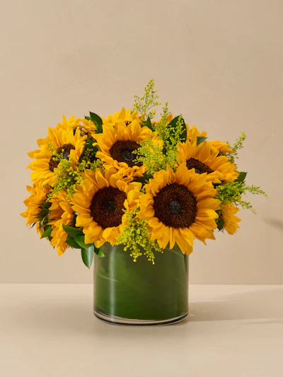 Vase of Smiling Sunflowers