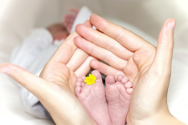 Baby feet and flowers